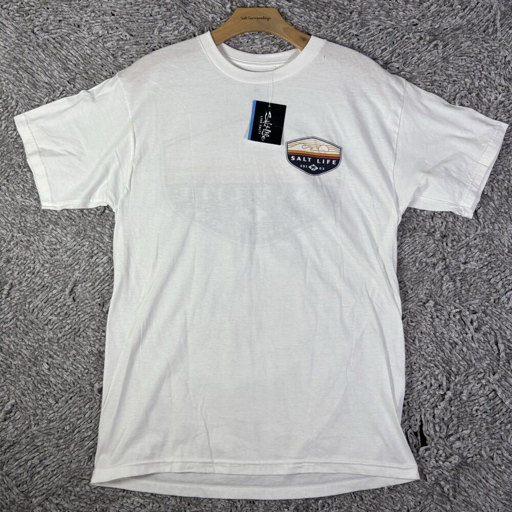 Salt Life T-Shirt Mens Medium White The Flash Short Sleeve Beach Tropical NWTGS
